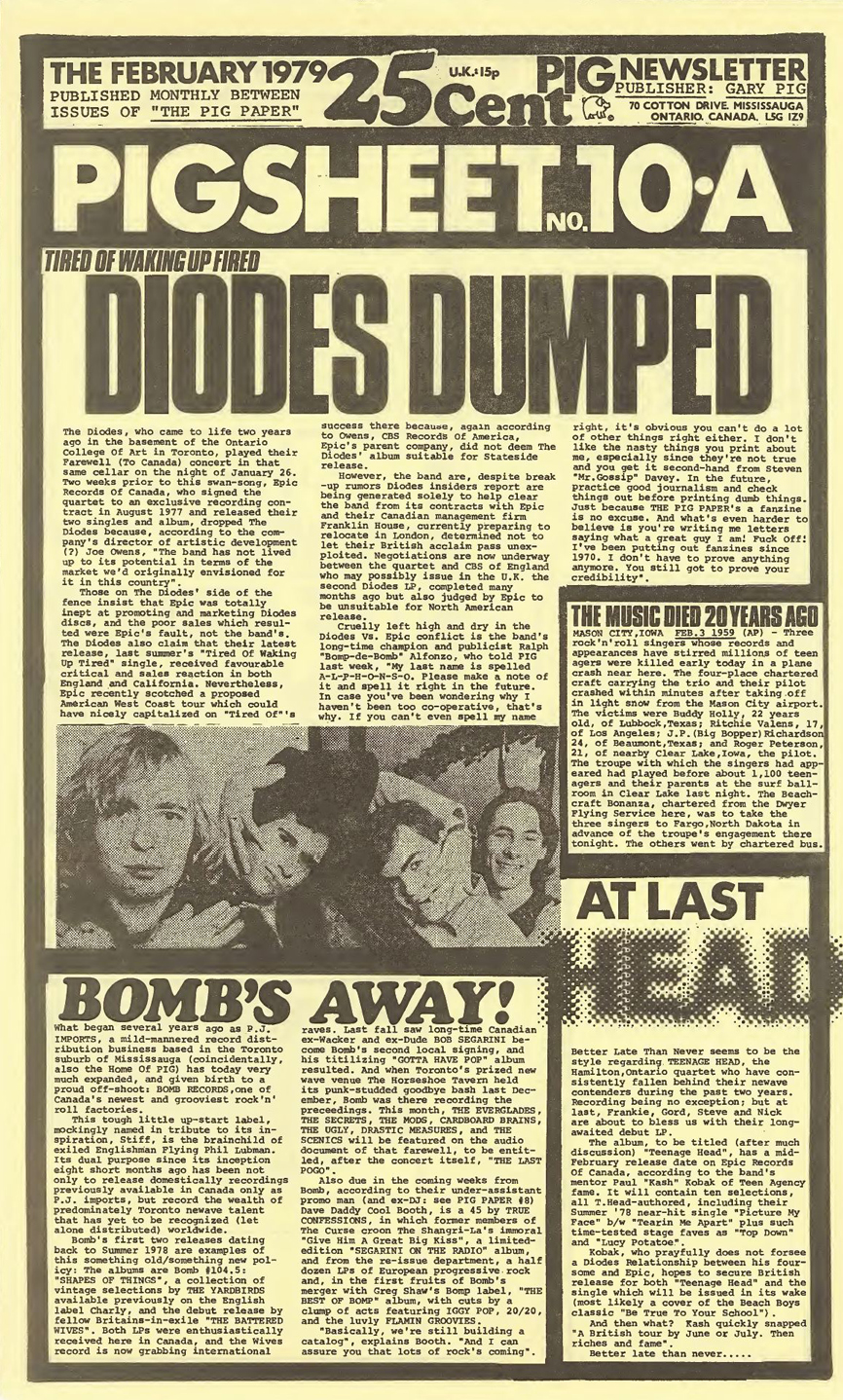 Pig Paper # 10a Feb 1979: The Diodes fired by&nbsp;CBS
