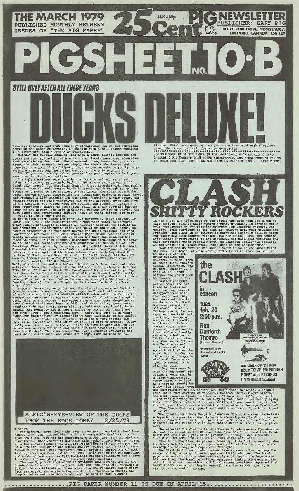 Pig Paper # 10b March 1979: The Ugly Ducklings and punk gossip from&nbsp;Toronto