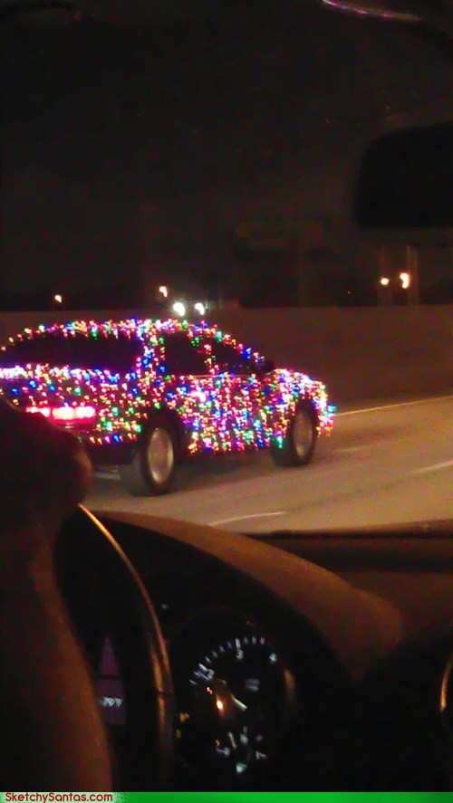 Car decorated with Christmas lights