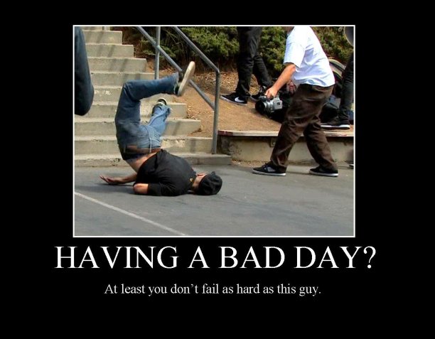 Funny picture with caption skateboarder crashing having a bad day
