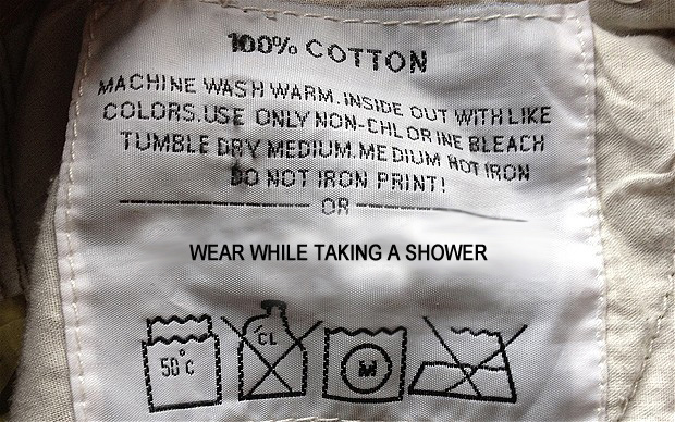 jeans washing label give it to your woman WEAR WHILE TAKING A SHOWER