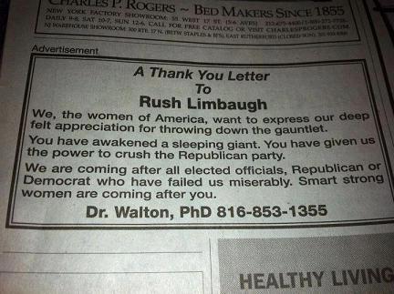 Thank you letter to Rush Limbaugh