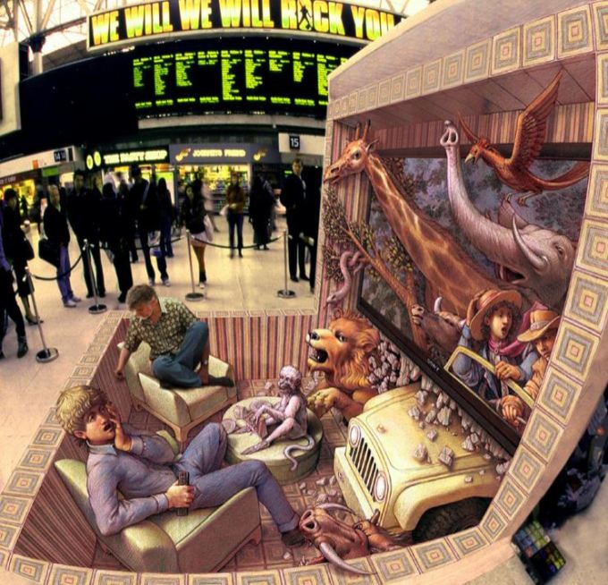 3D Street Chalk Art_Armchair Traveler - Kurt Wenner