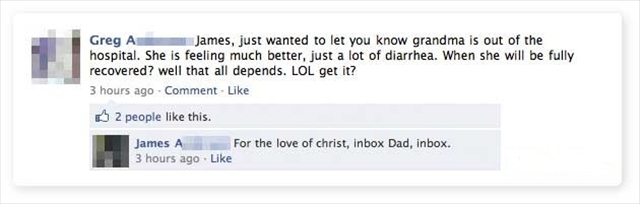 Funny Facebook post dad posting about grandma's diahrea