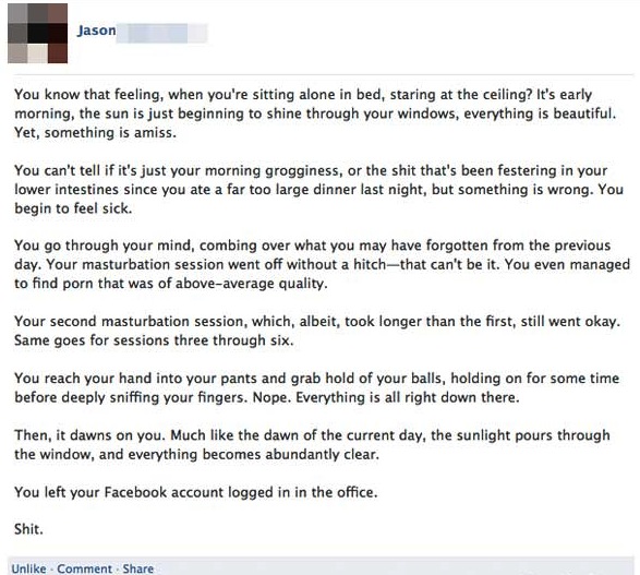 Funny Facebook post left facebook logged in at office