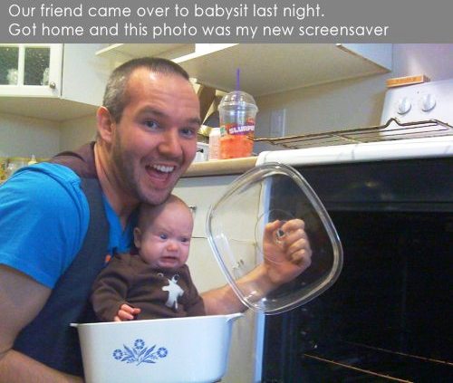 baby-sitter screensave baby in casserole dish