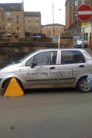 car booted spray painted to just keep it loveglasgow