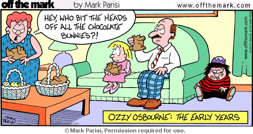 easter humor ozzy osbourne early days heads off choc bunnies
