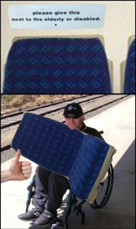 gave seat to disabled literally