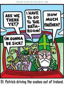 St Patricks Day cartoon driving the snakes out of Ireland