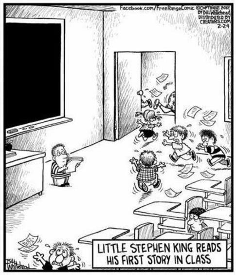 little stephen king cartoon sharing his first story