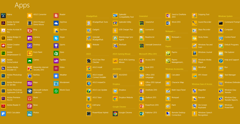 Win 8 all apps