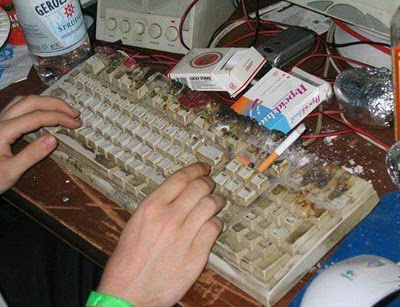 cigarette burned keyboard