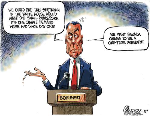 boehner one-term president demand for debt ceiling increase political cartoon