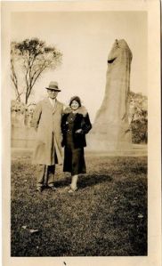 Old photo. Penis-shaped rock in the background.