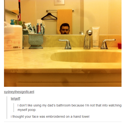 Funny thing is, it DOES look like his face is embroidered on a hand towel.