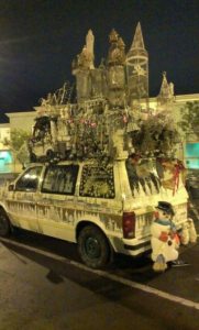 A very large - and indescribable - Christmas decorated van.