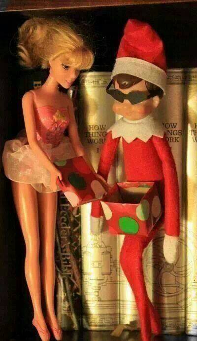 elf-on-a-shelf-giving-barbie-a-gift