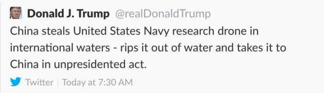 Usurper Trump sends an “unpresidented” tweet about&nbsp;China