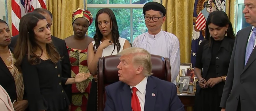 Nadia Murad, “They killed my mom & six brothers.” Trump replies, “Where are they&nbsp;now?”